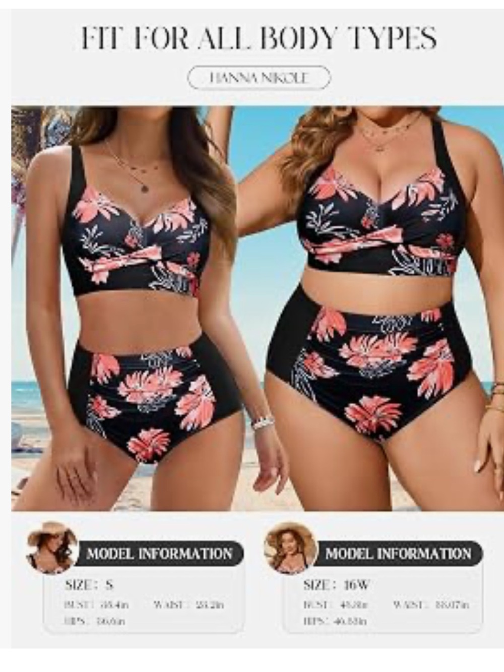 Hanna Nikole Womens High Waisted Bikini Tummy Control Ruched Two Piece - Picture 11 of 12